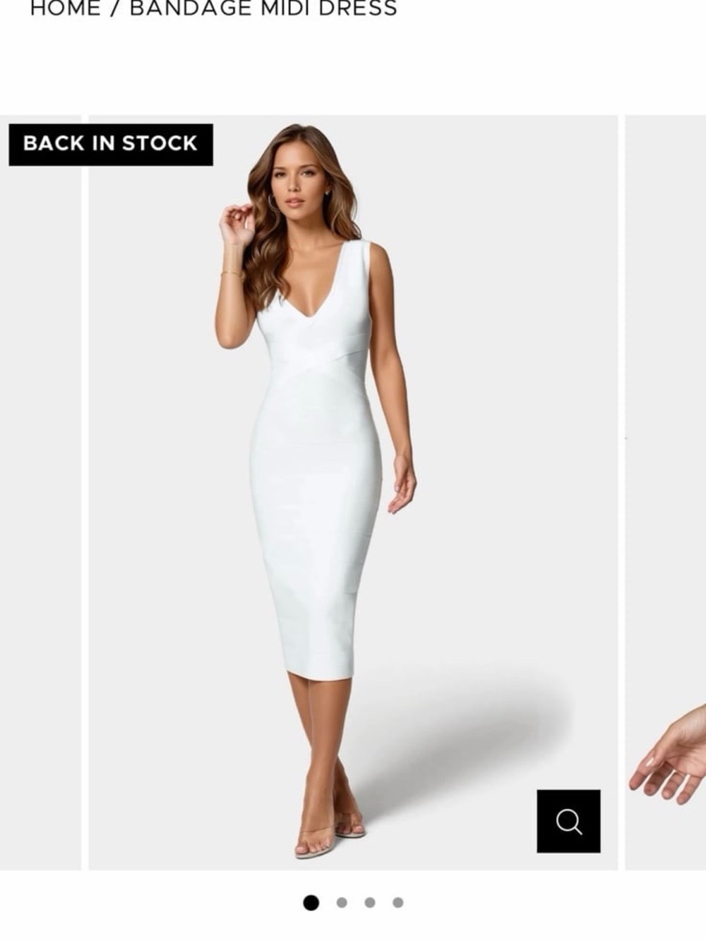 Bebe White V‑Neck Bandage Midi Dress